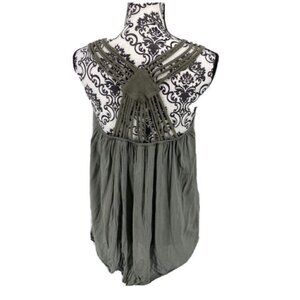 Italian made crochet trim cutout back tank. Olive. Summer Light. One Size